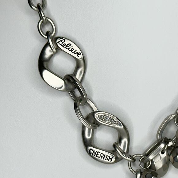 Chico's Rhinestone Love Pendant Silver Tone Necklace ✨ - Picture 3 of 9